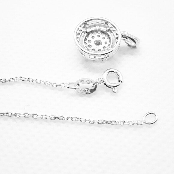 New Sterling sterling sterling silver silver silver cz 18 inch round pendant - Picture 2 of 14